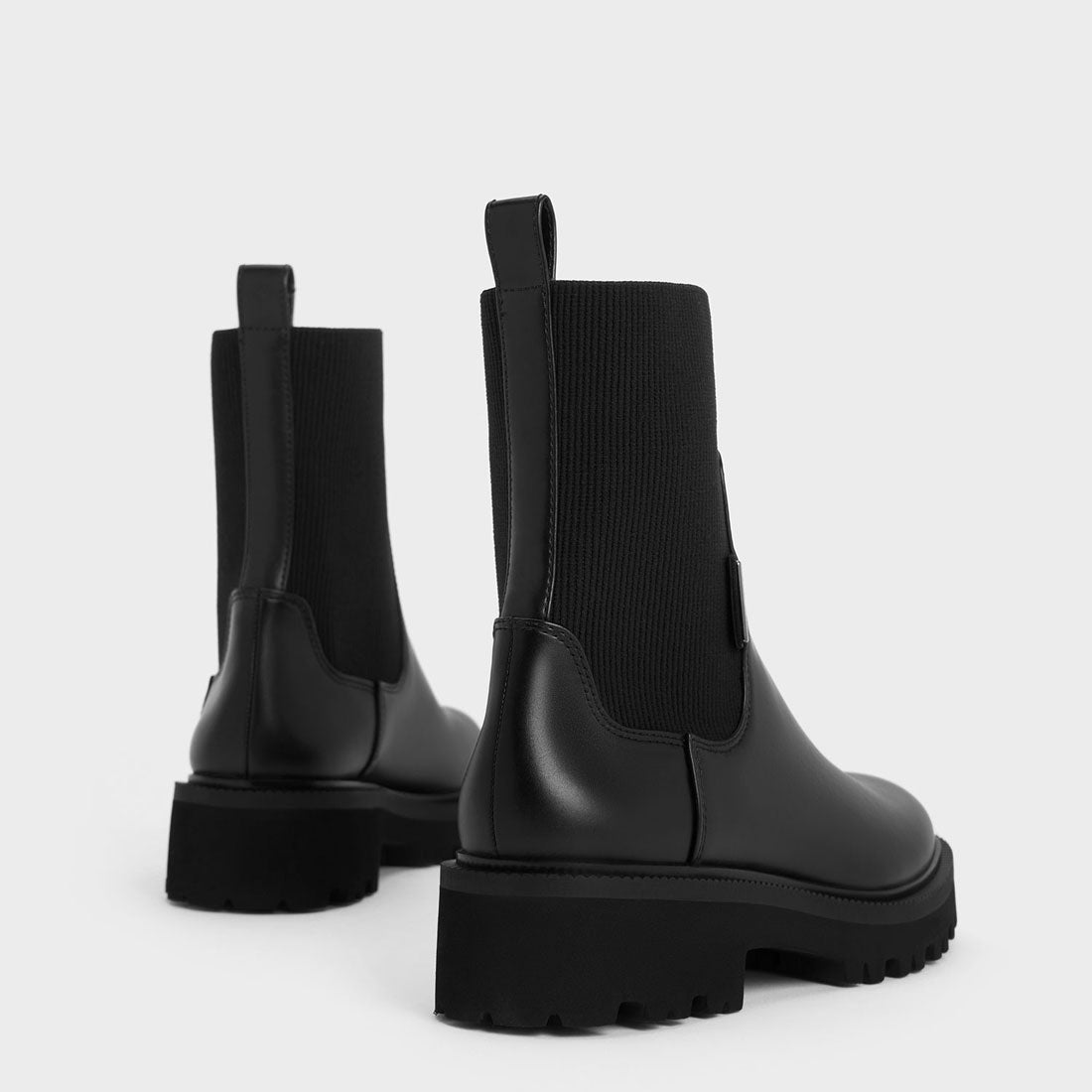 CHARLES & KEITH ニットソックス リッジッドソールチェルシーブーツ