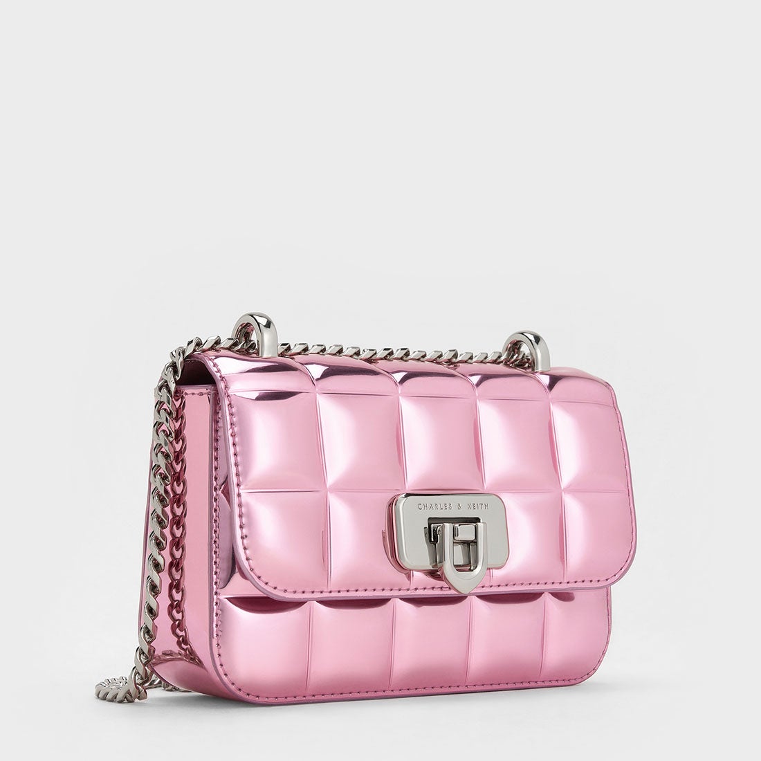 CHARLES & KEITH スクエアキルト チェーンハンドルバッグ（Pink） -靴