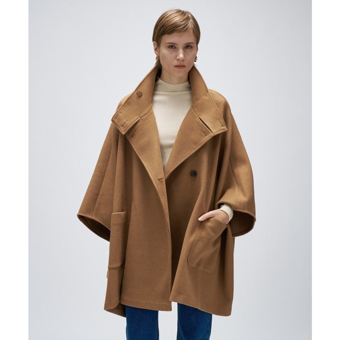 クロエンス cloenc 【手洗い可】メルトンジャージケープコートコート