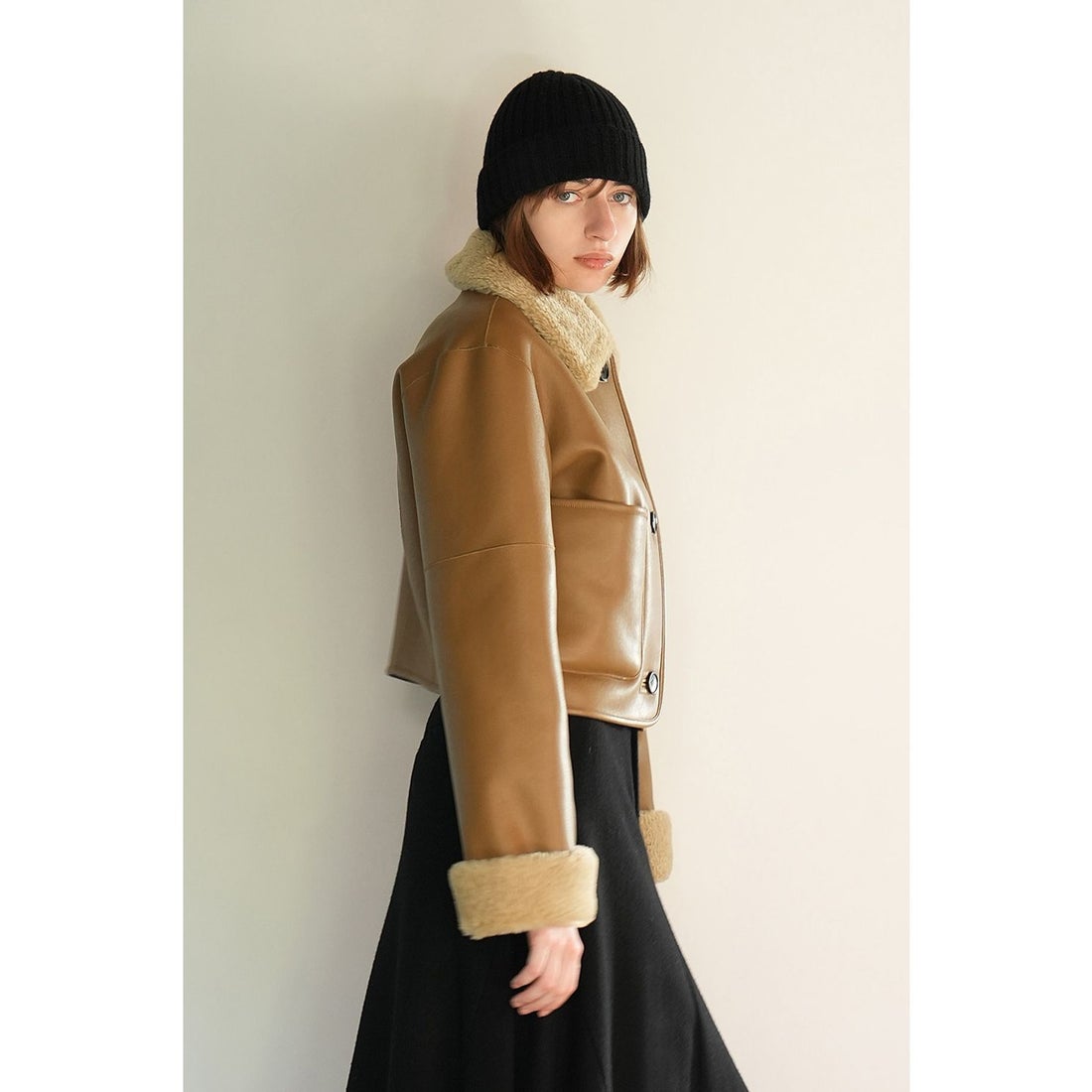 クラネ CLANE VEGAN LEATHER BOA SHORT JACKET （BLACK