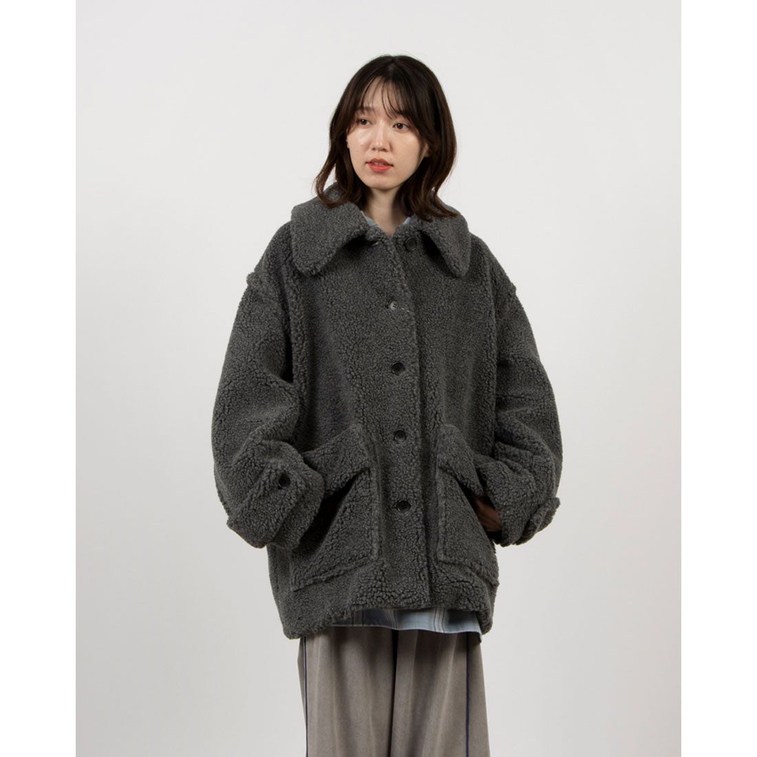 クラネ CLANE RIDGE POCKET BOA OVER COAT （GRAY） -靴＆ファッション