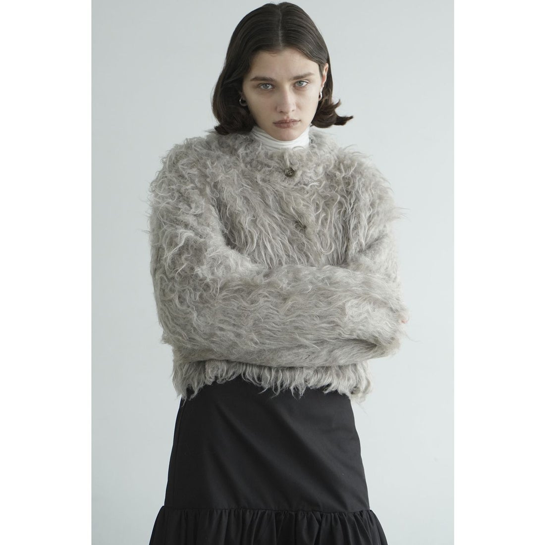 クラネ CLANE SHAGGY SHORT KNIT CARDIGAN （BEIGE） - ファッション