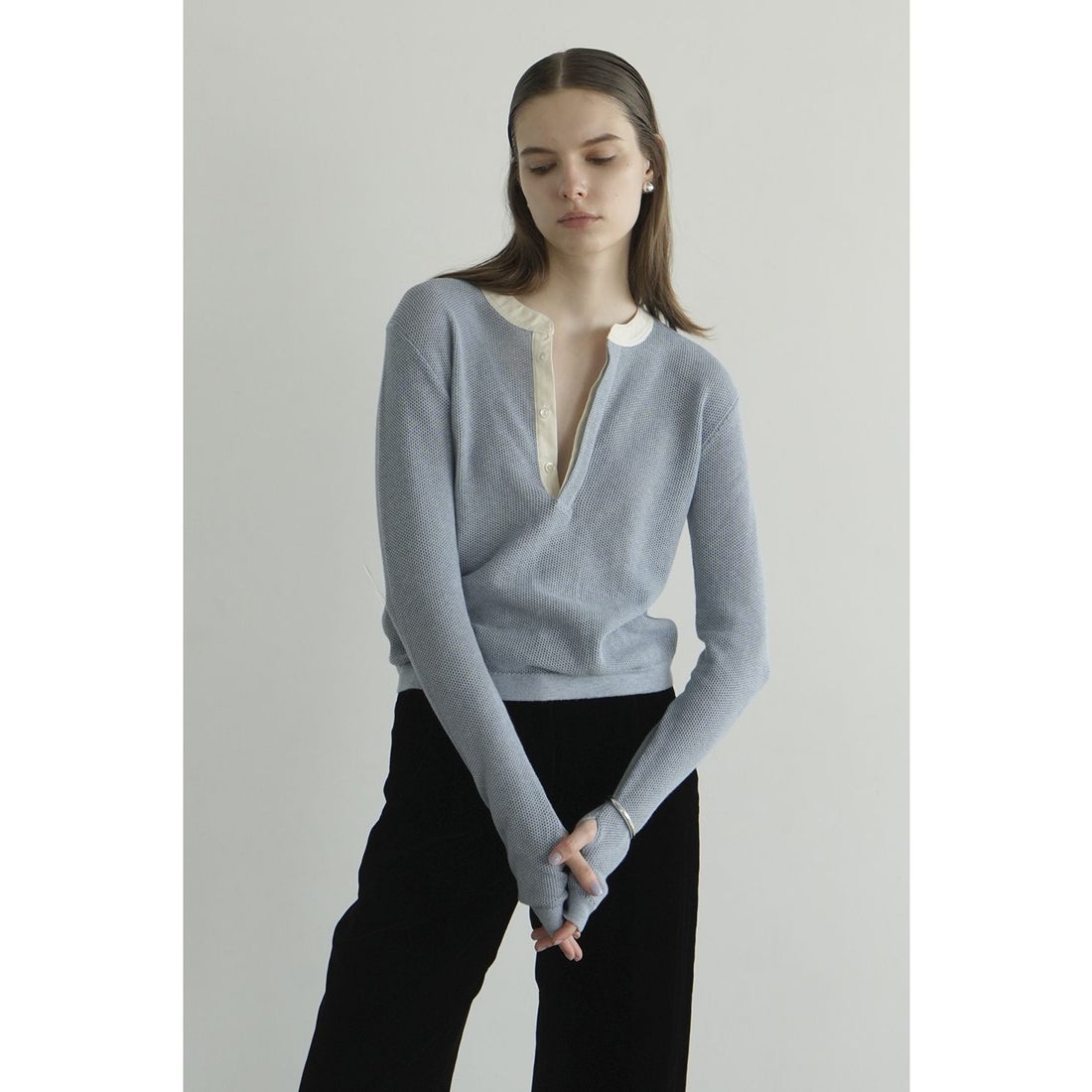 クラネ CLANE MESH HENLEY NECK TOPS （GRAY） - ファッション通販