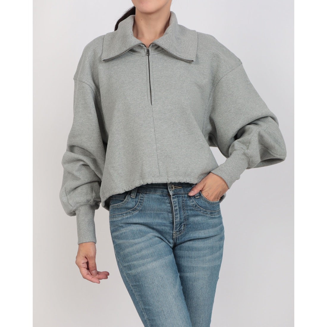 クラネ CLANE HALF ZIP SHORT TOPS （GRAY） -ファッション通販