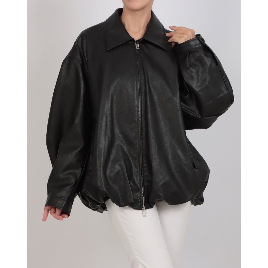 クラネ CLANE FAKE LEATHER BALLOON JACKET （BLACK） - ファッション