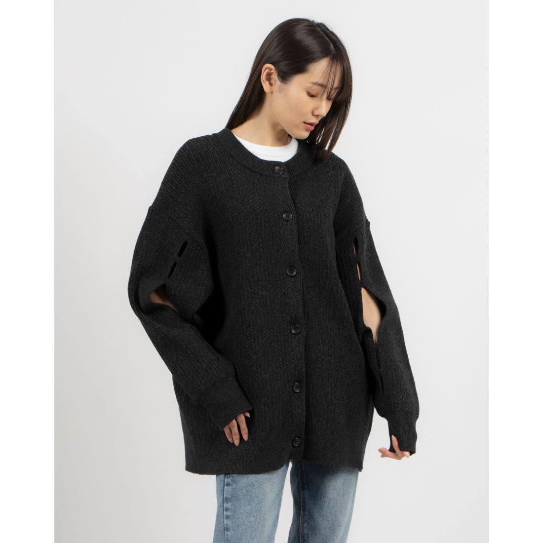 クラネ CLANE W FACE COLOR MIX HOLE SLEEVE C/D （BLACK