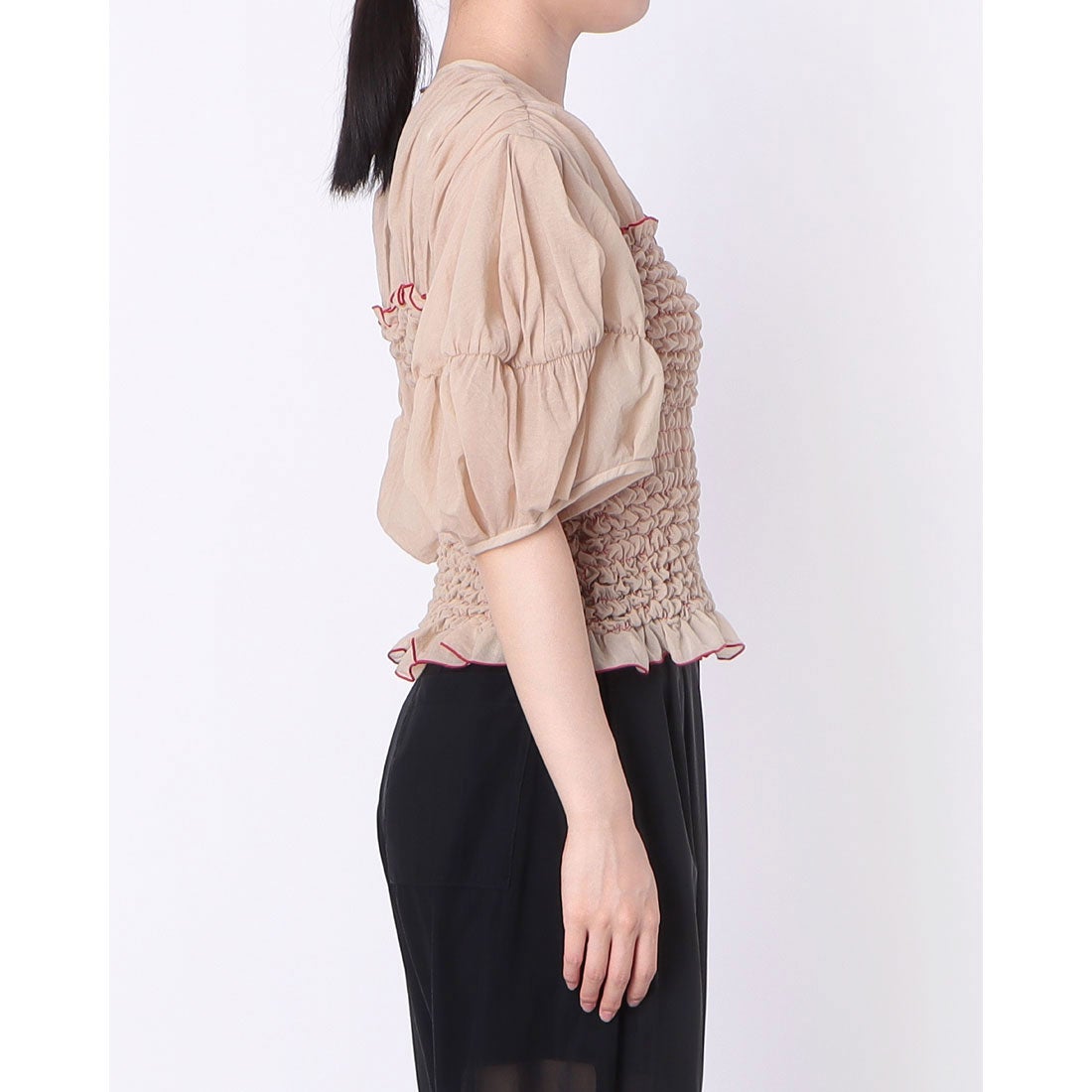 クラネ CLANE COLOR STITCHED SHIRRING TOPS （BEIGE） - ファッション
