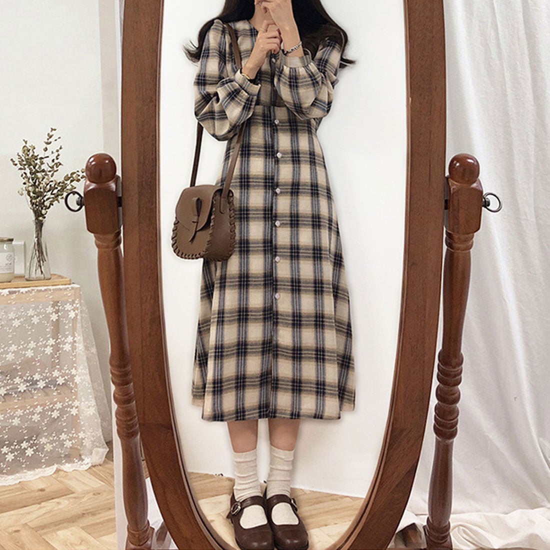 アミュレット Amulet チェック柄シャツワンピース ワンピース 長袖 前