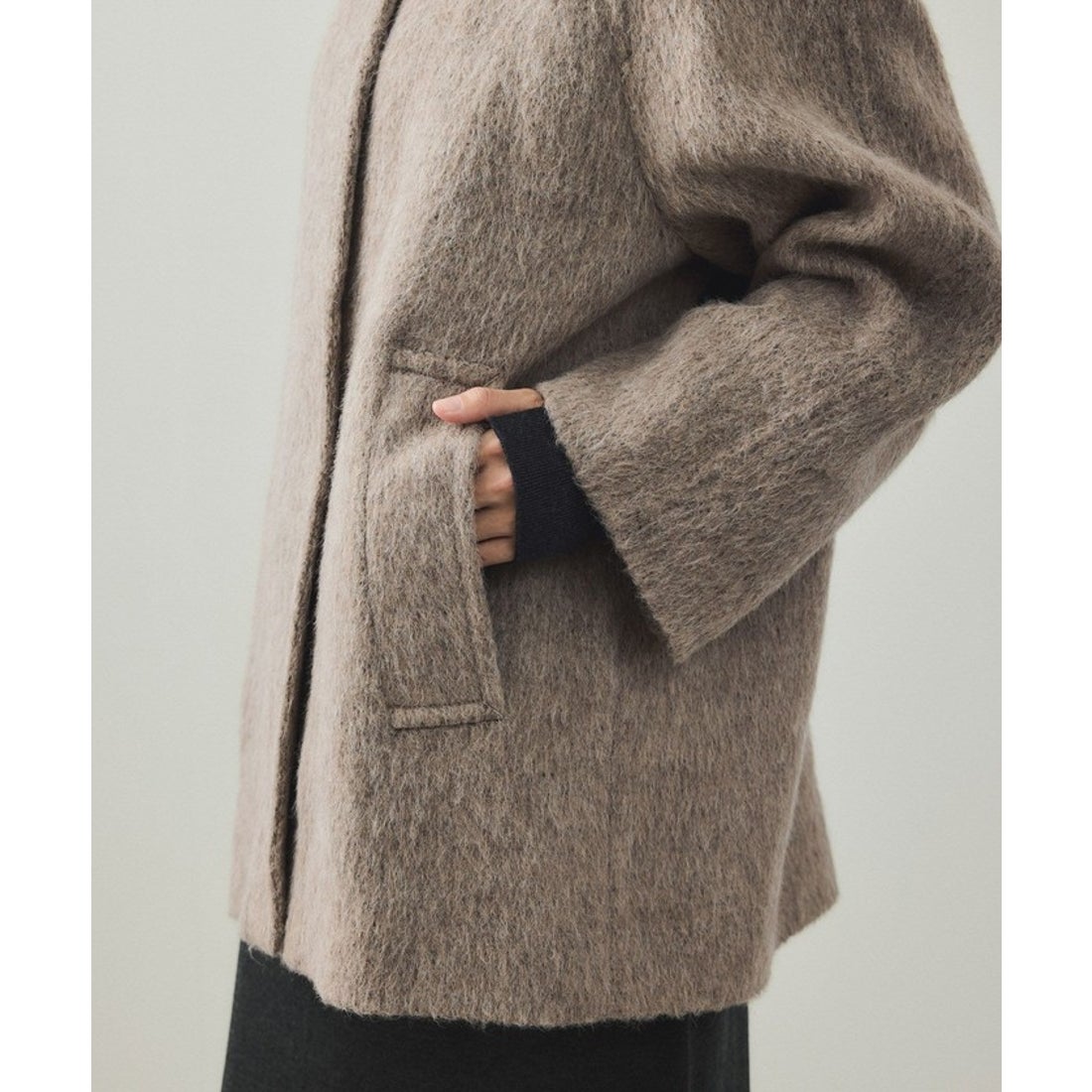 アダム エ ロペ ADAM ET ROPE' 【EMOELLE】レザーカラーミドルコート