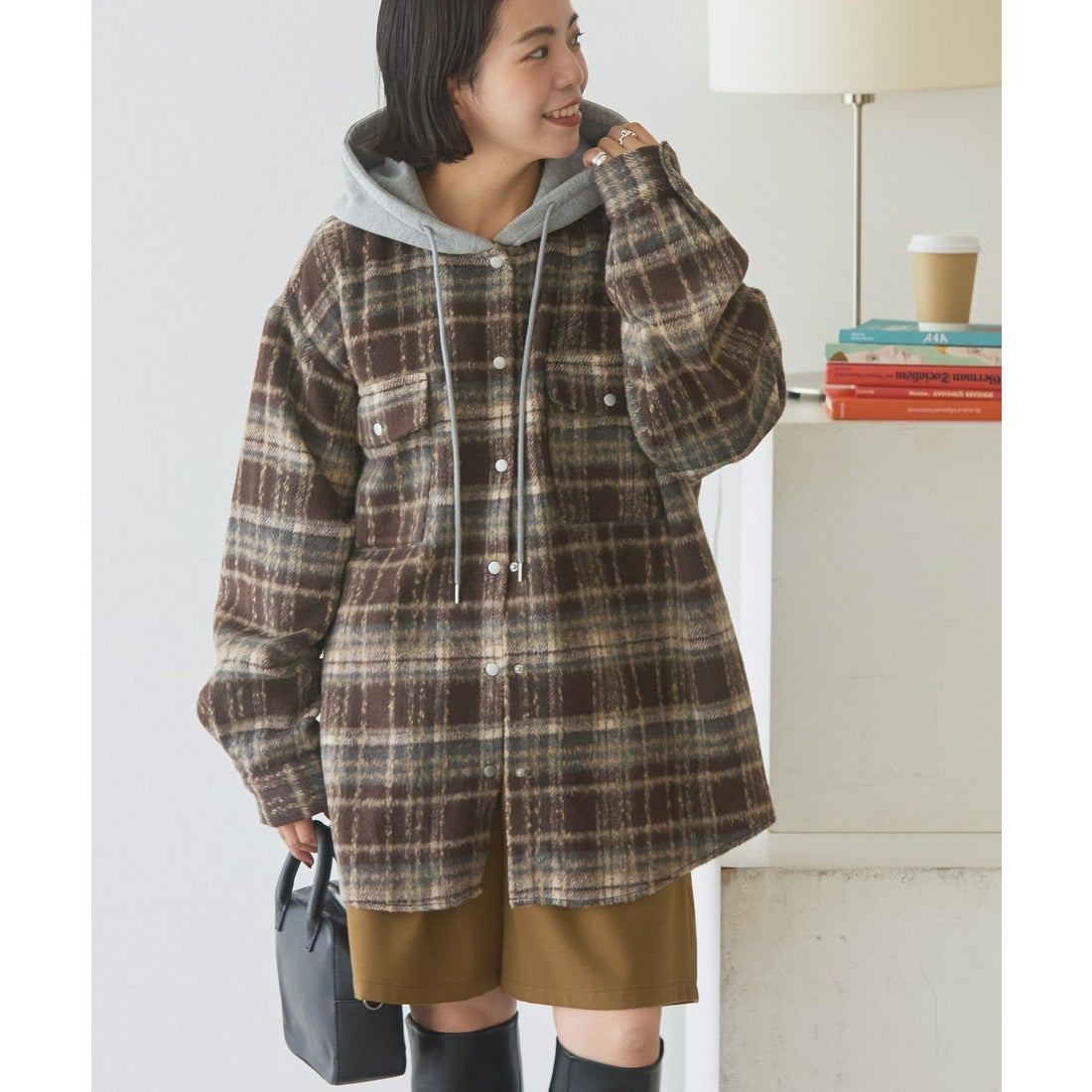 アメリカンホリック AMERICAN HOLIC フード付きシャギーチェックシャツ
