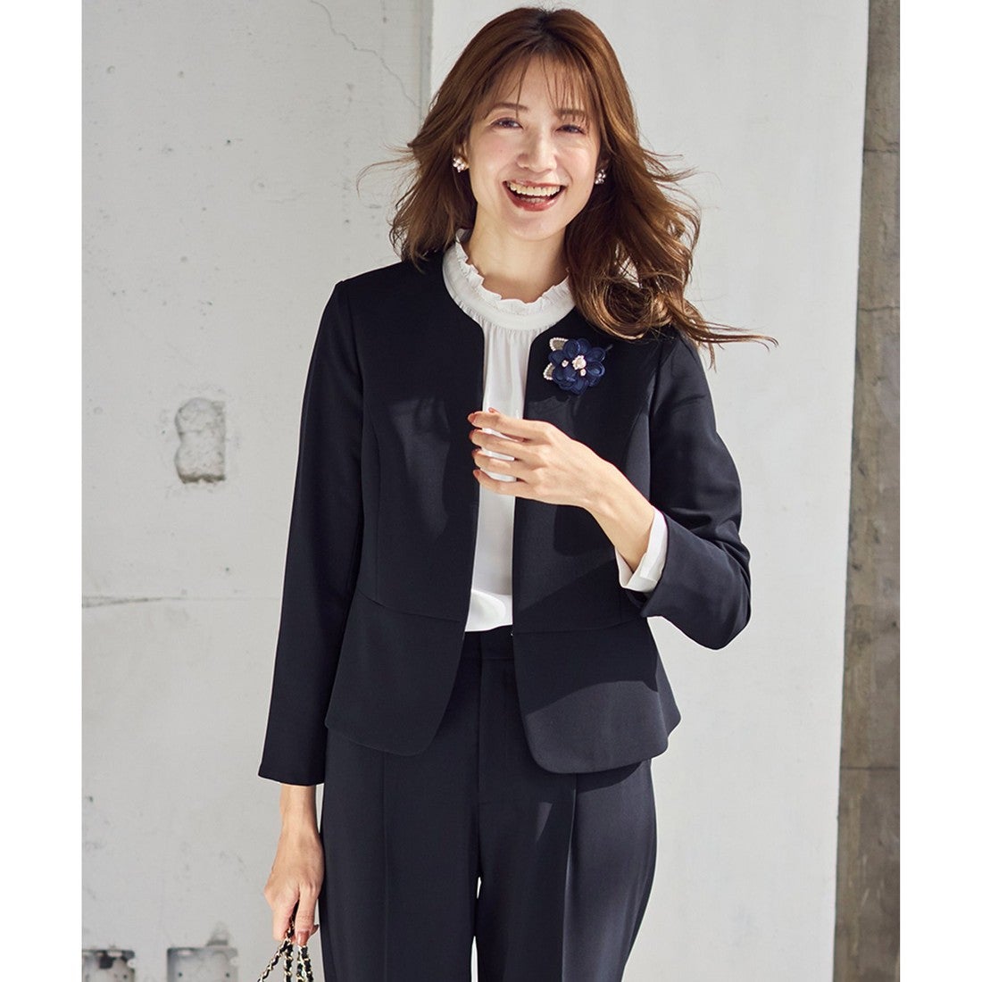 ANY SIS 【洗える】セレモニーダブルクロス クルーカラー ジャケット