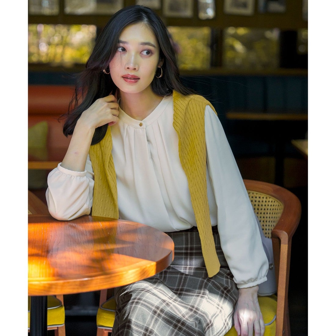 ANY SIS 【洗える・裏起毛】エニポカ バンドカラー ブラウス （千鳥