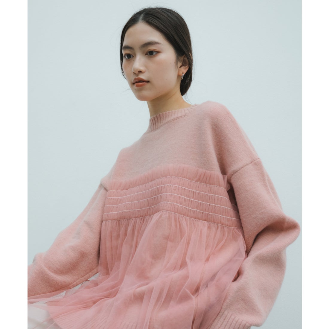 アンドミー andme チュール ドッキング ビスチェ風 ニット トップス