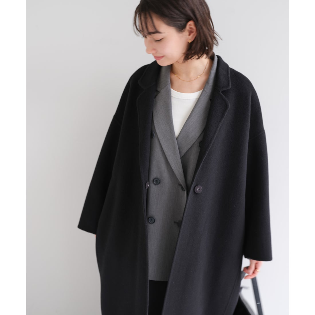 アンドミー andme リバー ロング コクーン コート （ブラック