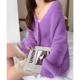 アンドミー andme 片畦編みフェザーヤーン長袖ニットカーディガン