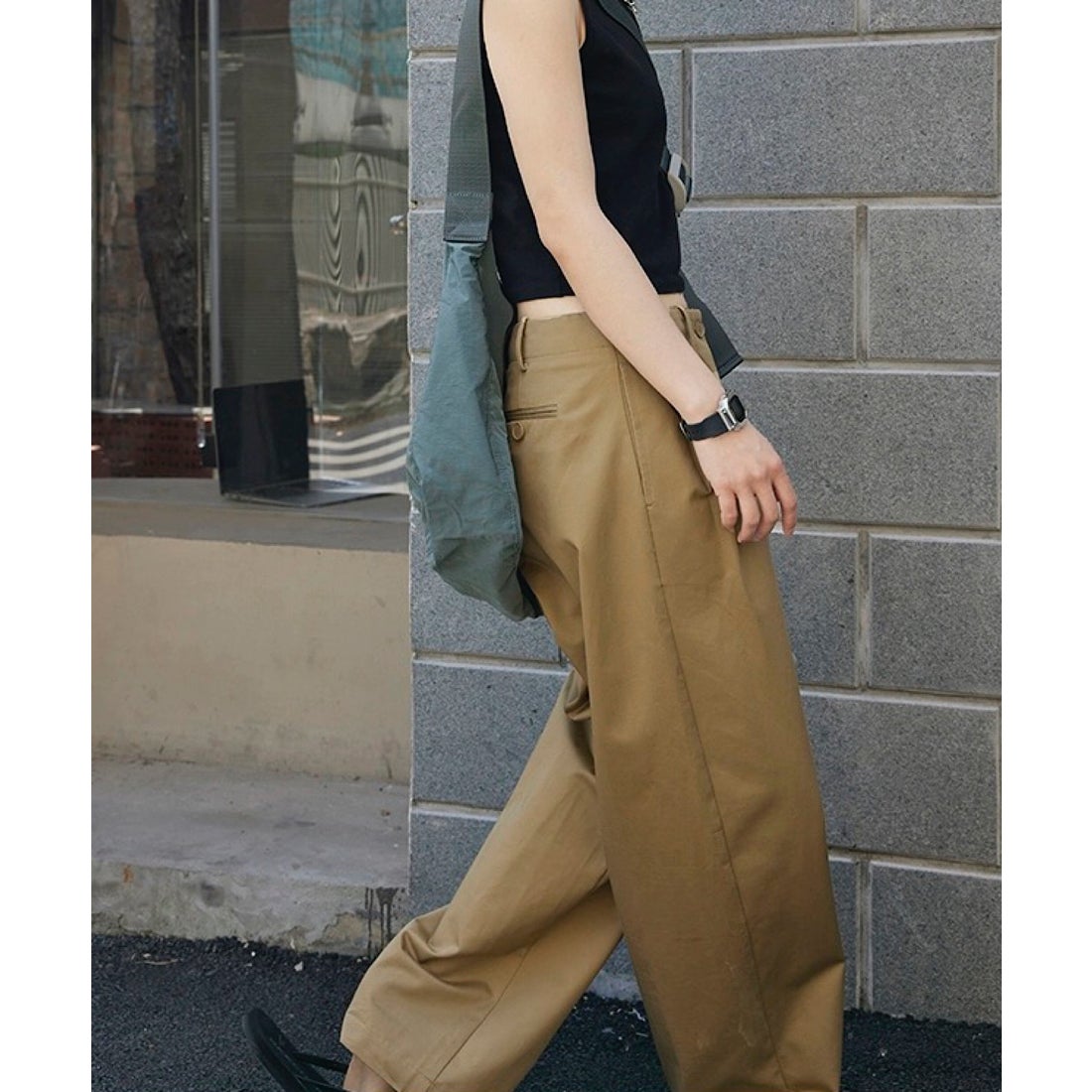 アナザーエス ANOTHER S タック入りワイドチノパン （ベージュ） -靴