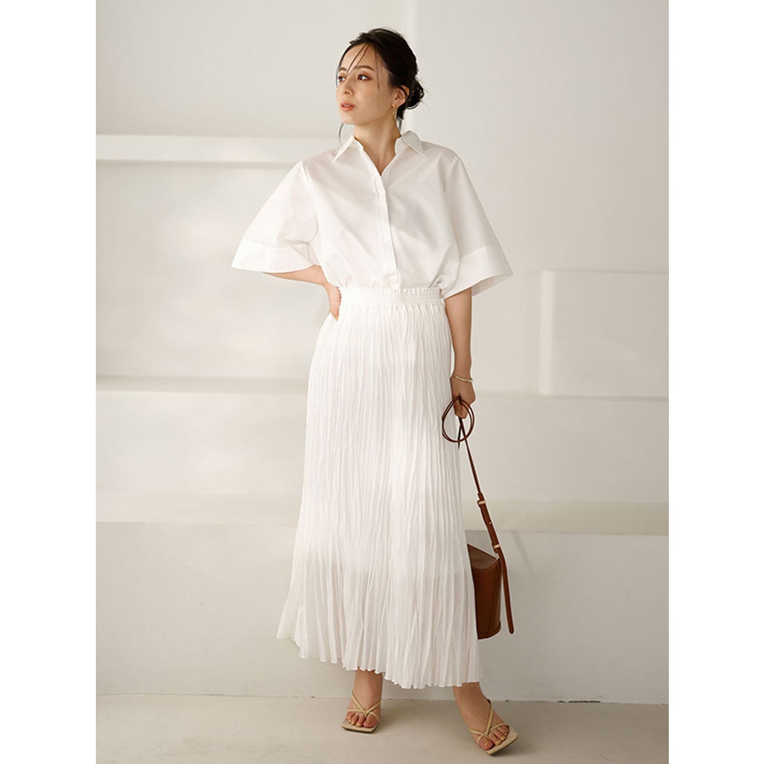 アニュアンス anuans フレアスリーブシャツブラウス （WHITE