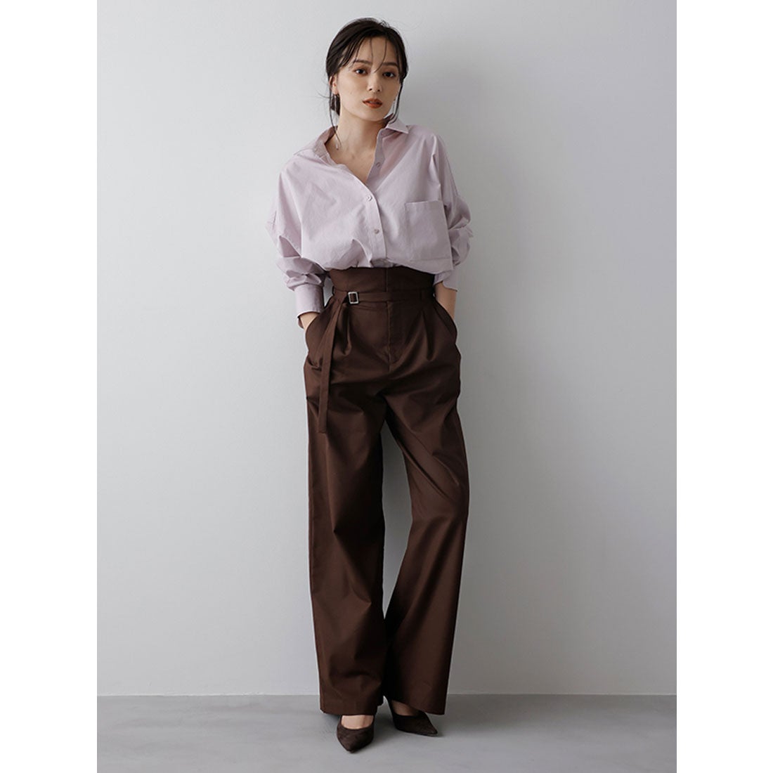 アニュアンス anuans ハイウエストワイドパンツ （BROWN） -靴