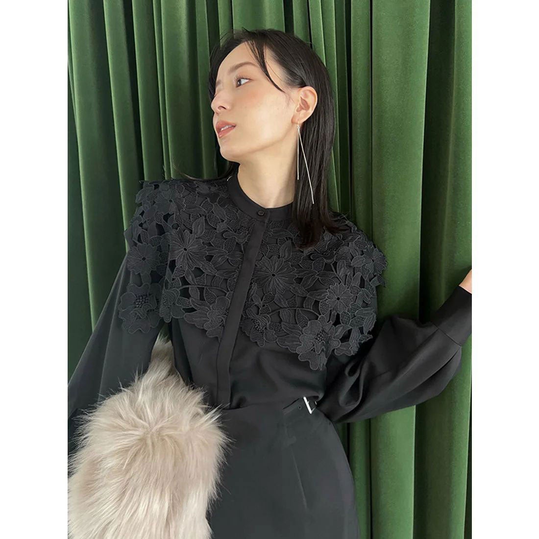 アニュアンス anuans 2wayスリーブレースドッキングブラウス （NAVY