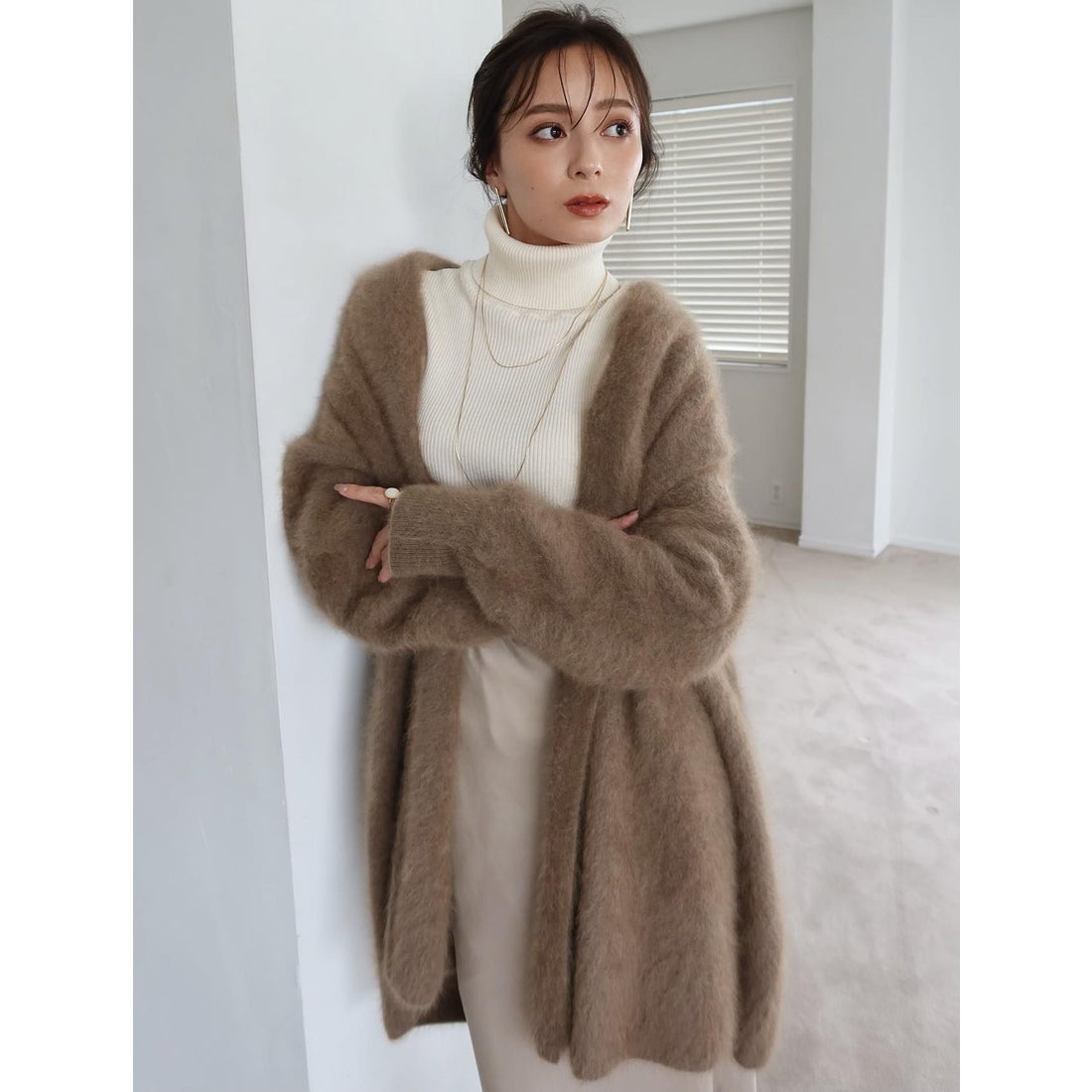 アニュアンス anuans ラクーンショールカラーカーディガン （BROWN