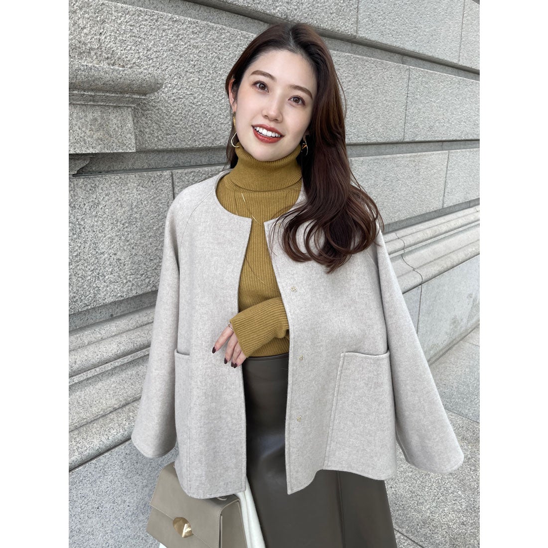 アニュアンス anuans ノーカラーリバーショートコート （BEIGE） -靴