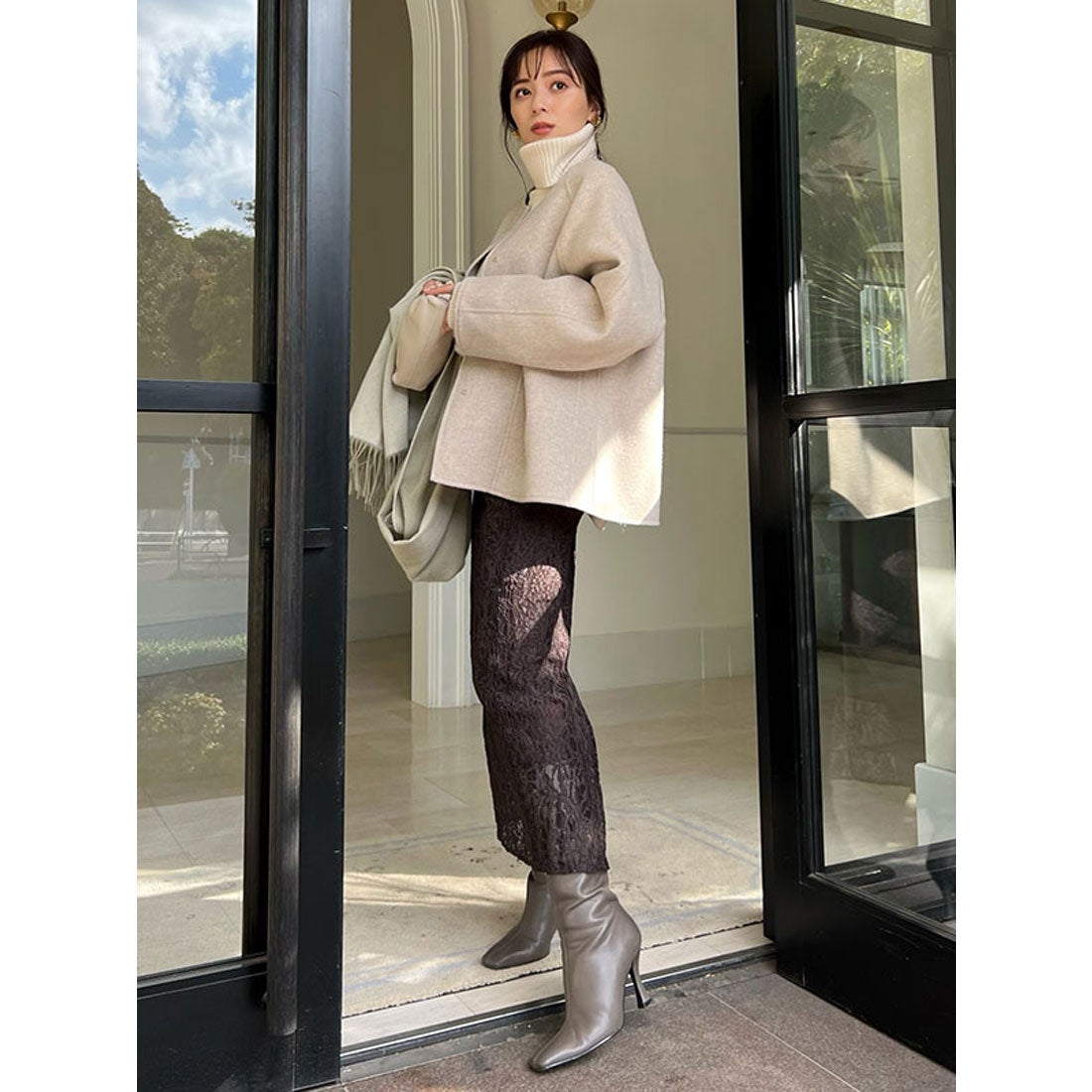 アニュアンス anuans ノーカラーリバーショートコート （BEIGE） -靴