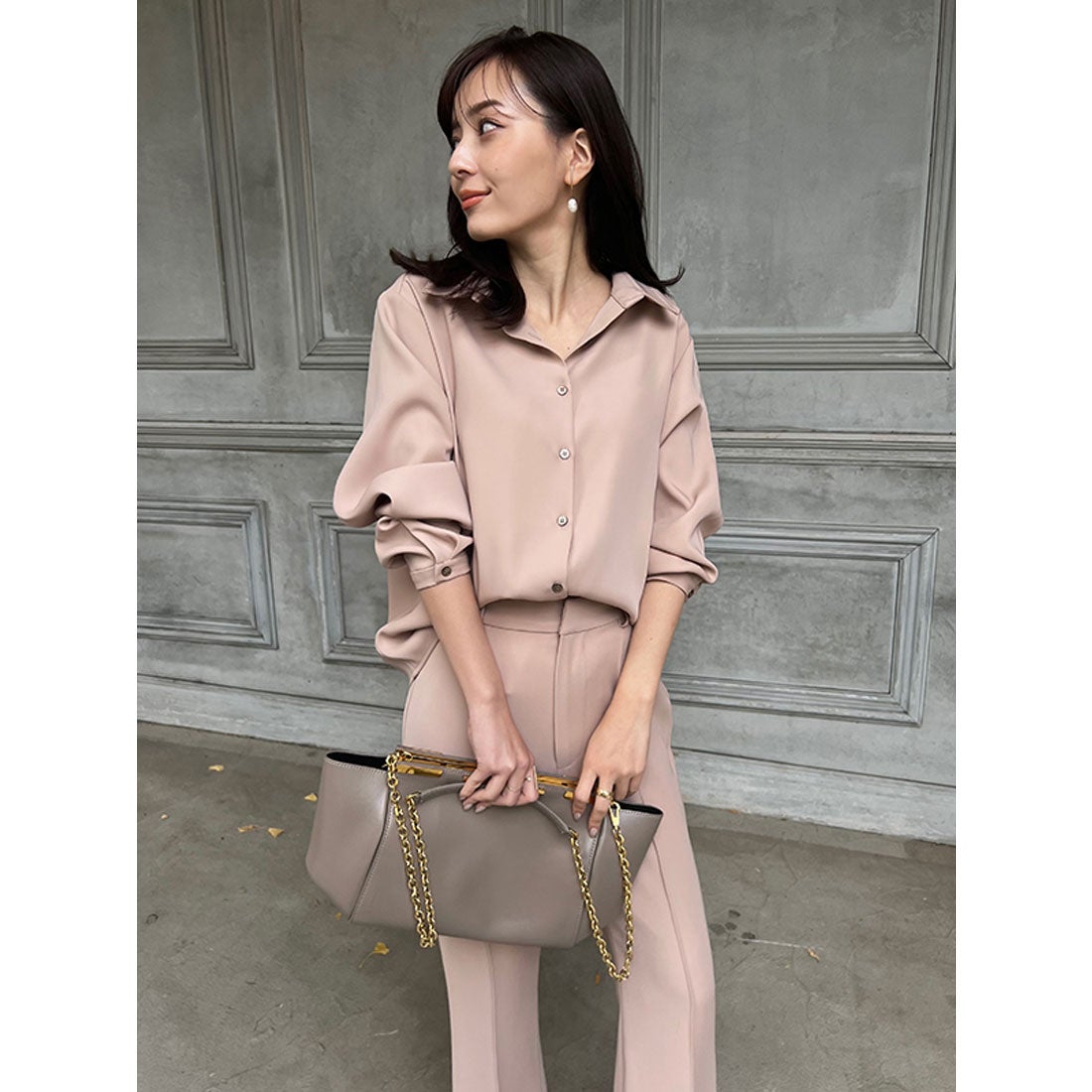 アニュアンス anuans ダブルサテンシャツブラウス （PINK BEIGE） -靴