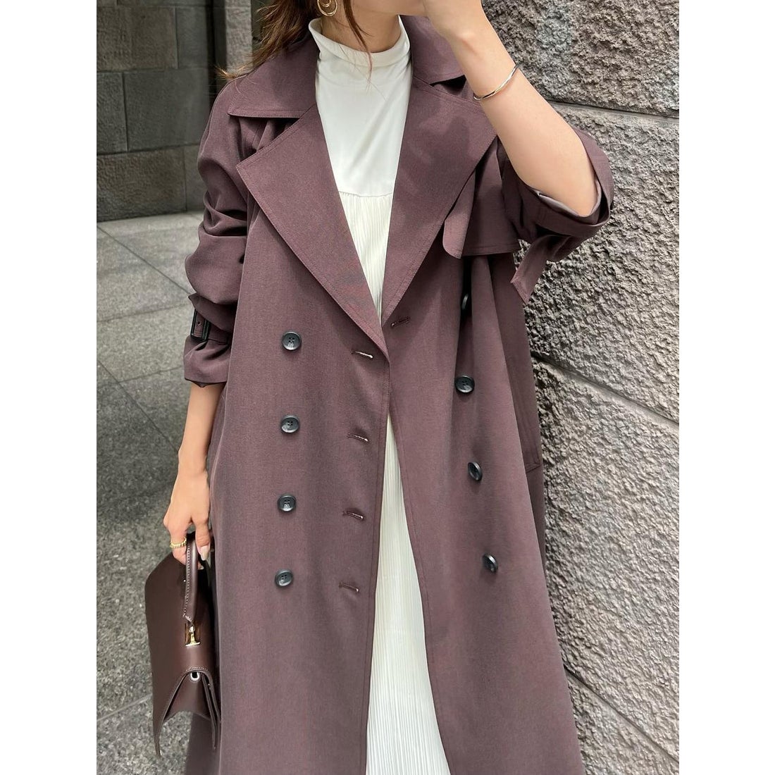 アニュアンス anuans ウールブレンドフレアトレンチコート （BROWN