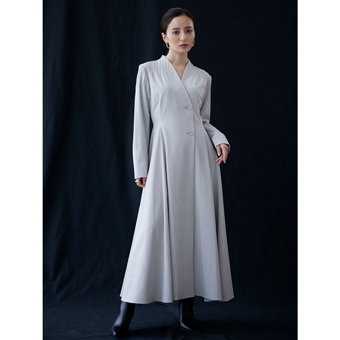 アニュアンス anuans ピンタックデザインフレアワンピース （ICE GREY