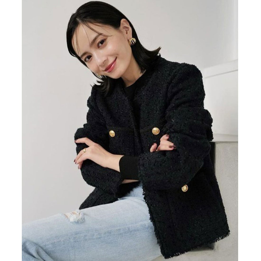 アニュアンス anuans パッチポケットツイードノーカラージャケット