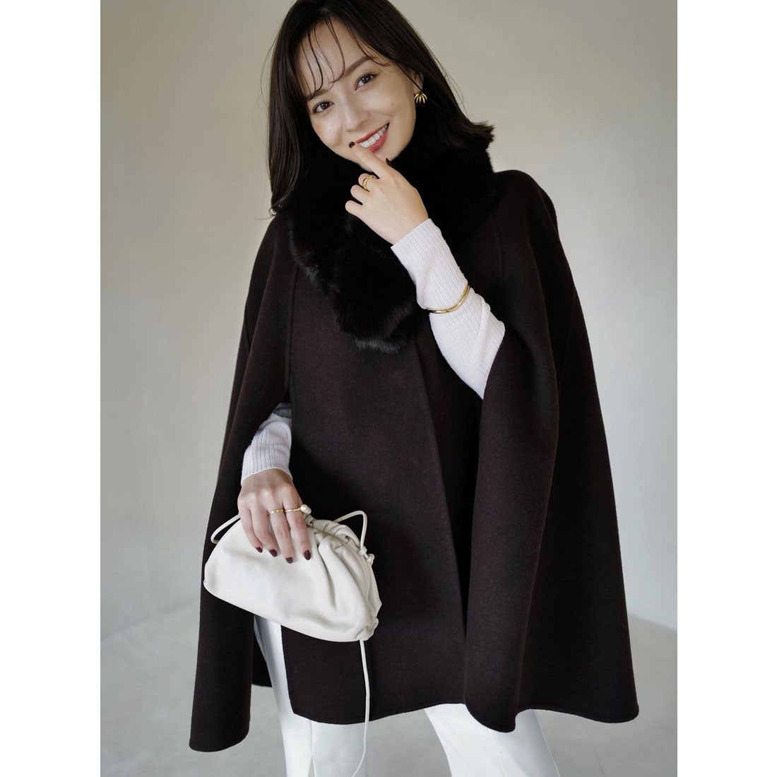 アニュアンス anuans ウールリバーケープコート （BROWN） -靴