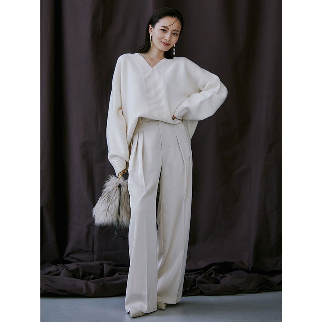 アニュアンス anuans ウールカシミヤVネックニットプルオーバー （PINK