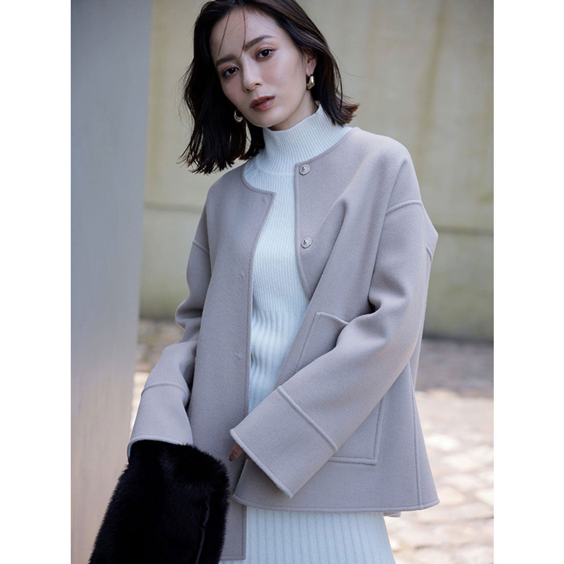 アニュアンス anuans バイカラーショートリバーコート （NAVY