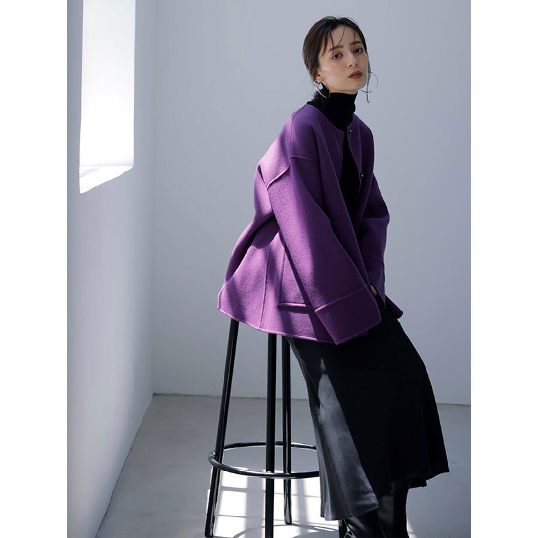 アニュアンス anuans バイカラーショートリバーコート （NAVY