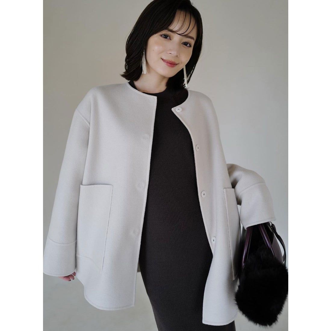 アニュアンス anuans バイカラーショートリバーコート （ECRU） -靴