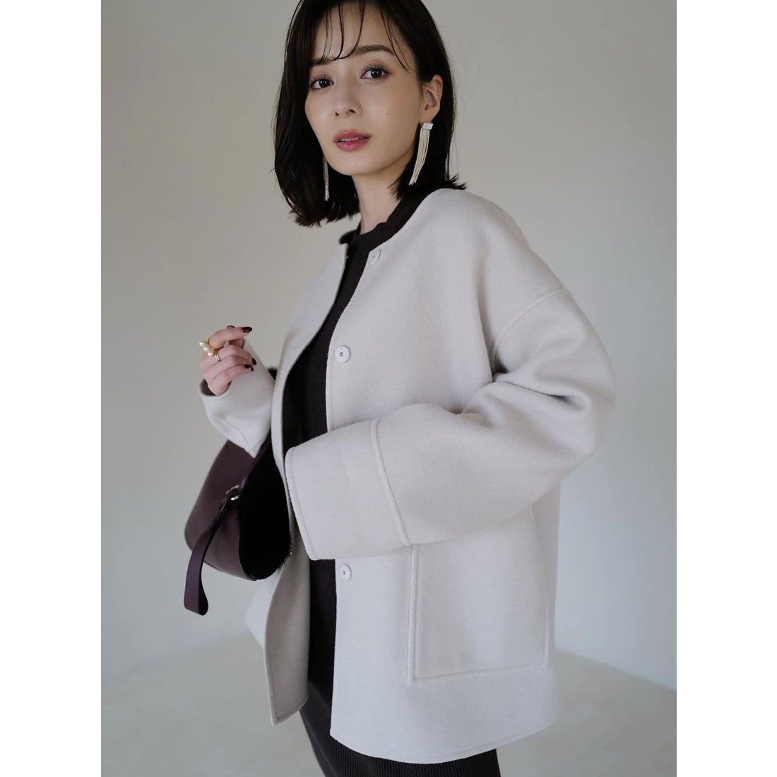 アニュアンス anuans バイカラーショートリバーコート （ECRU） -靴