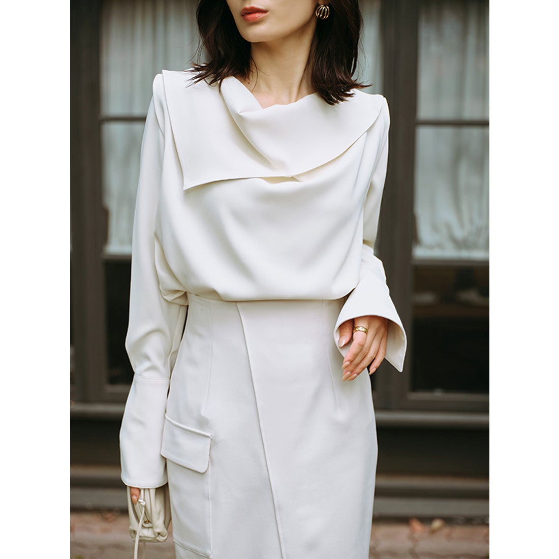 アニュアンス anuans スカーフドレープブラウス （KHAKI BROWN