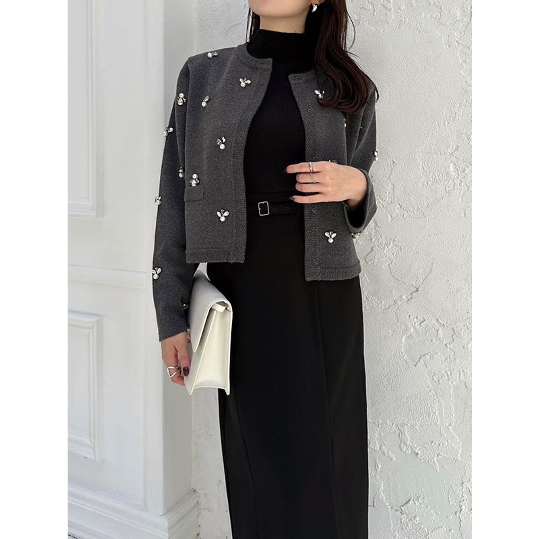 アニュアンス anuans ビジューニットジャケット （GREY） -靴