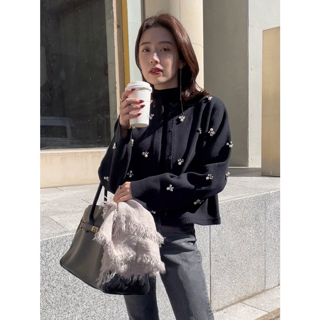 アニュアンス anuans ビジューニットジャケット （BLACK） -靴