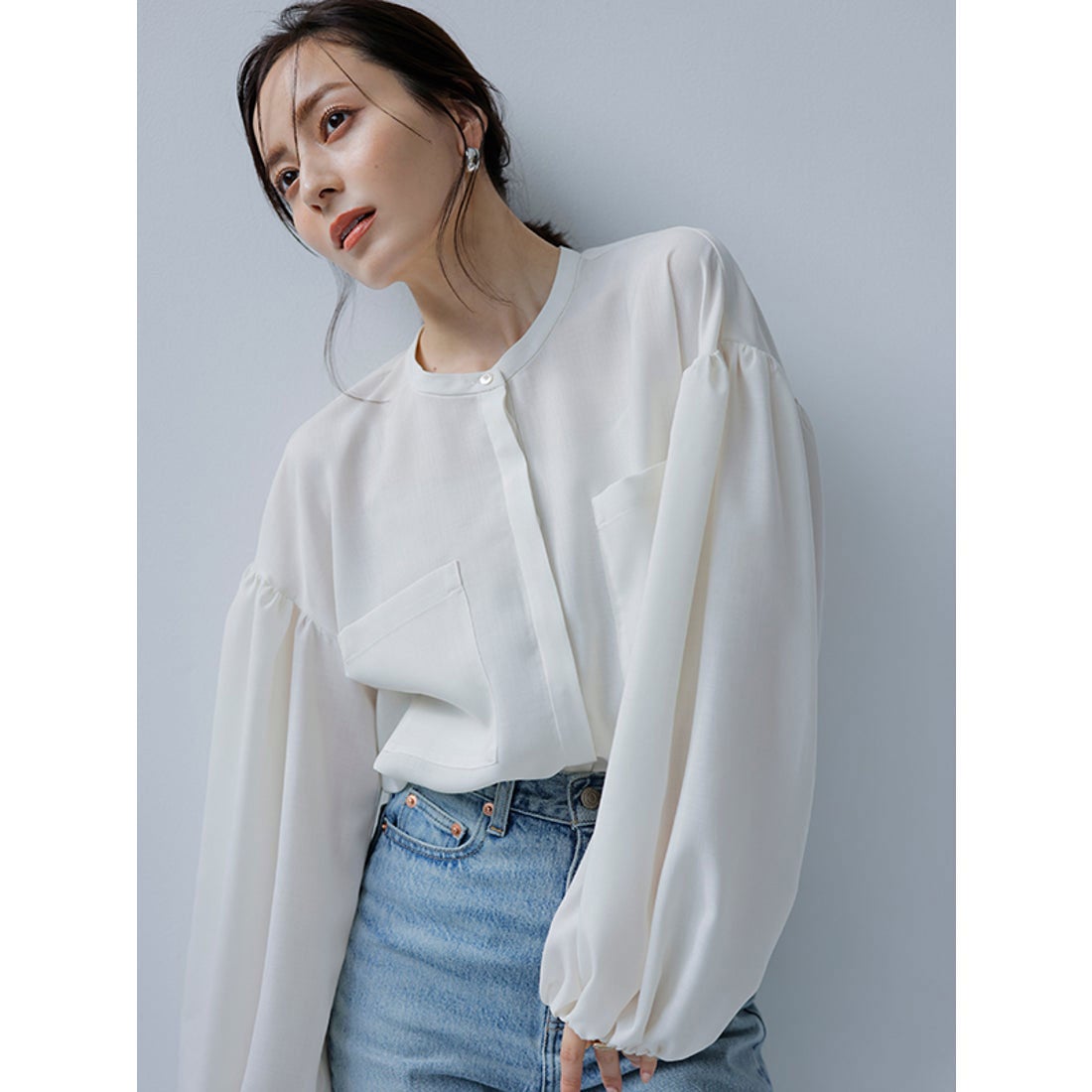 アニュアンス anuans シアーボリュームスリーブブラウス （IVORY