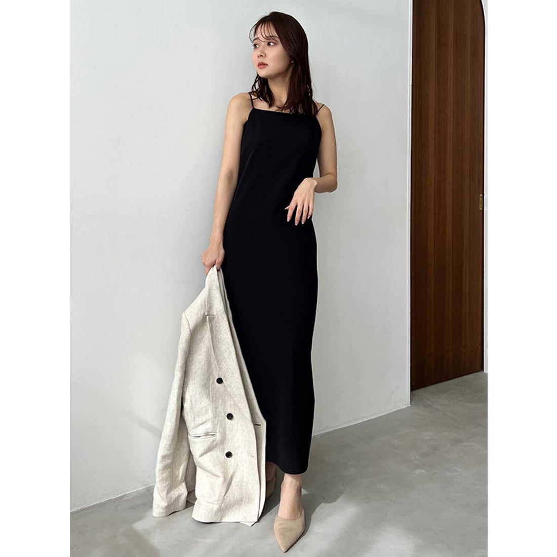 アニュアンス anuans ダブルストラップナローキャミワンピース （BLACK