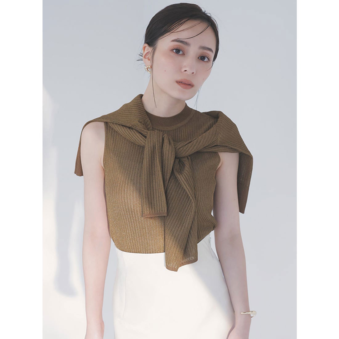 アニュアンス anuans シアーリブアンサンブルニット （CAMEL