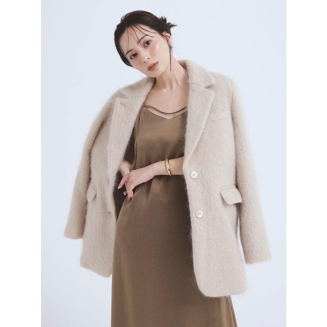 アニュアンス anuans モヘアシャギーテーラードジャケット （BEIGE