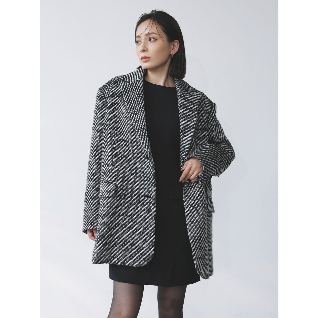 アニュアンス anuans ツイードウールジャケットコート （BLACK） -靴