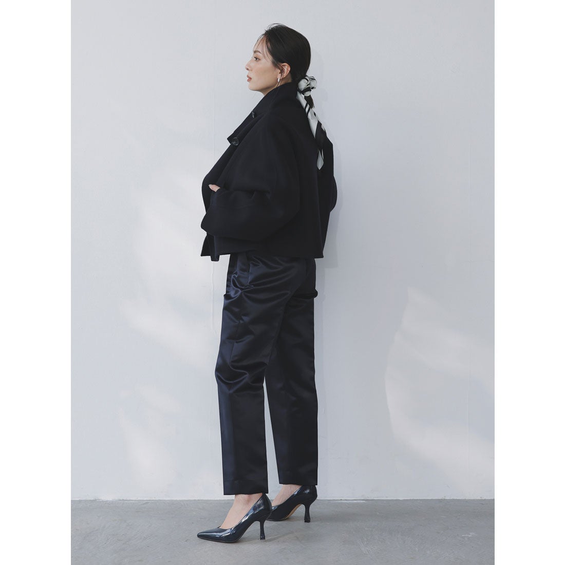 アニュアンス anuans スタンドネックリバーショートコート （WHITE