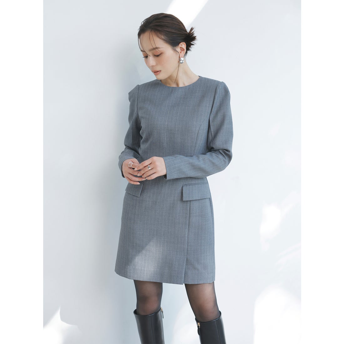 アニュアンス anuans パネルラインミニワンピース （GREY