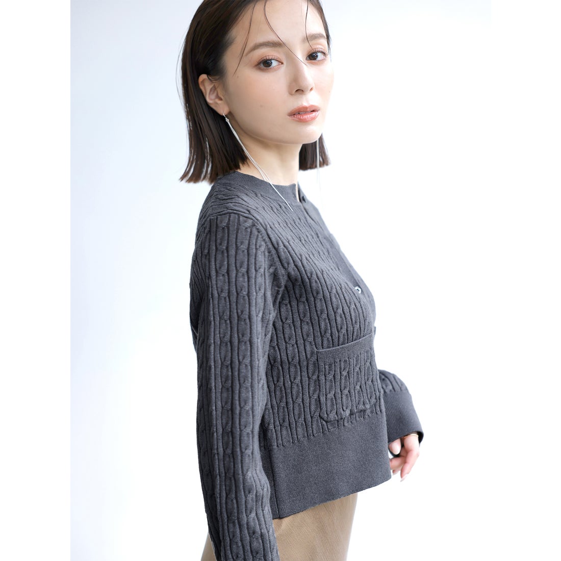 アニュアンス anuans *リトルケーブルニットカーディガン （SAX） -靴