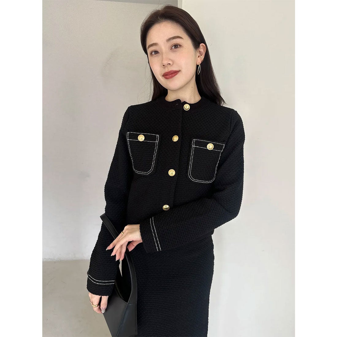 アニュアンス anuans ノーカラーニットジャケット （BLACK） -靴