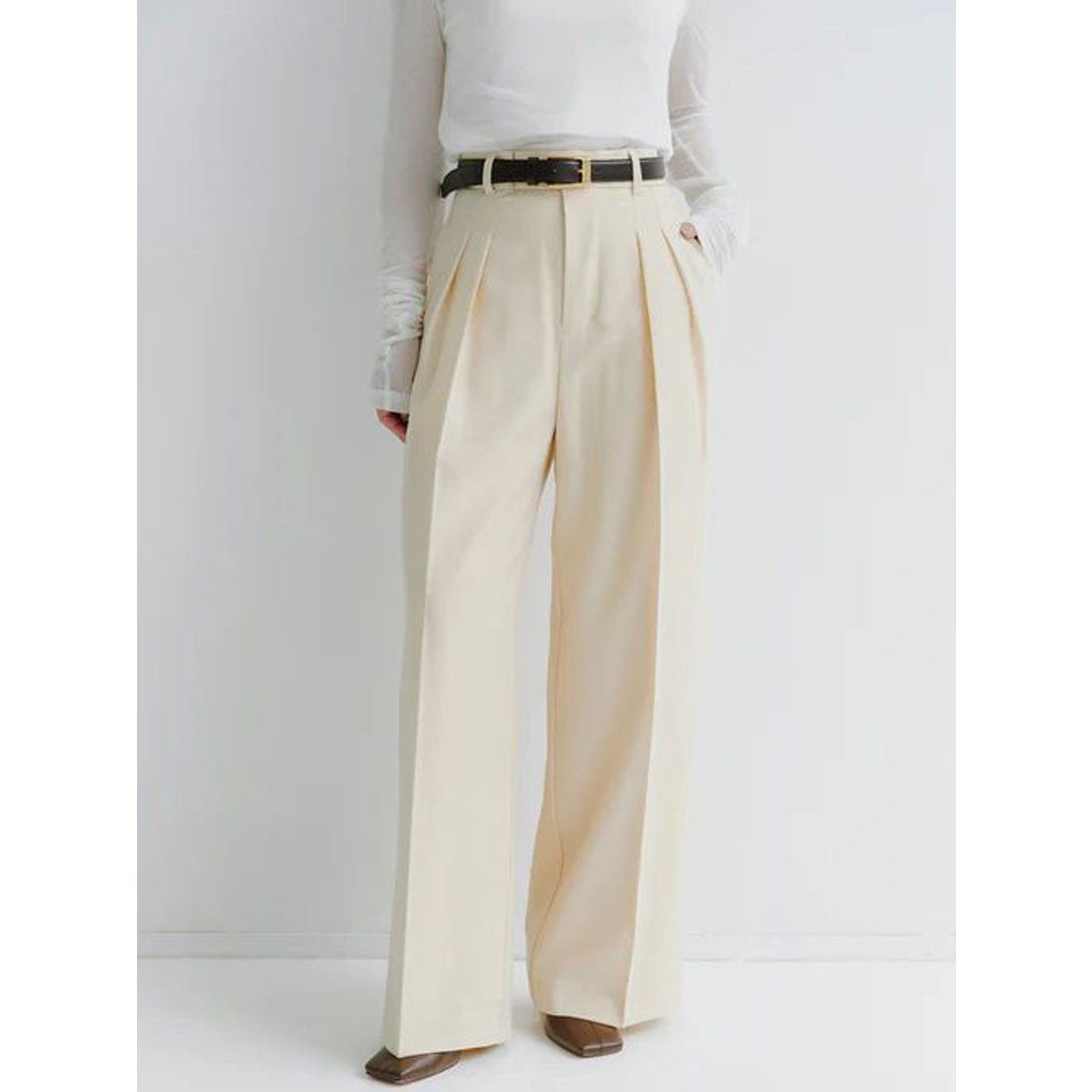 アニュアンス anuans ミッドウェイトツータックワイドパンツ （YELLOW