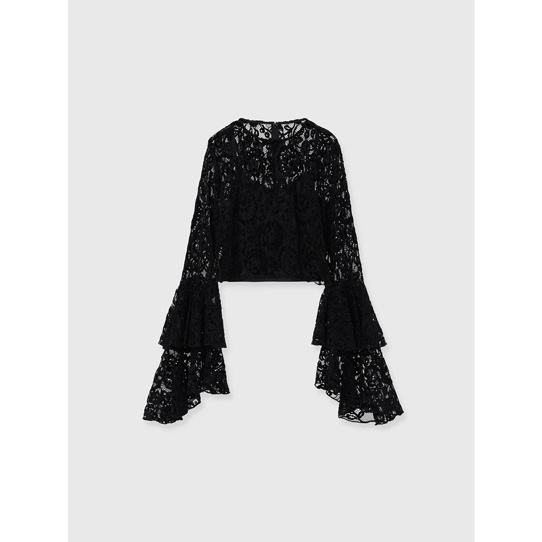 アニュアンス anuans ベロアレースボリュームスリーブブラウス （BLACK